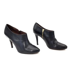 Aerin Black Leather High Heel Zip-Up Booties